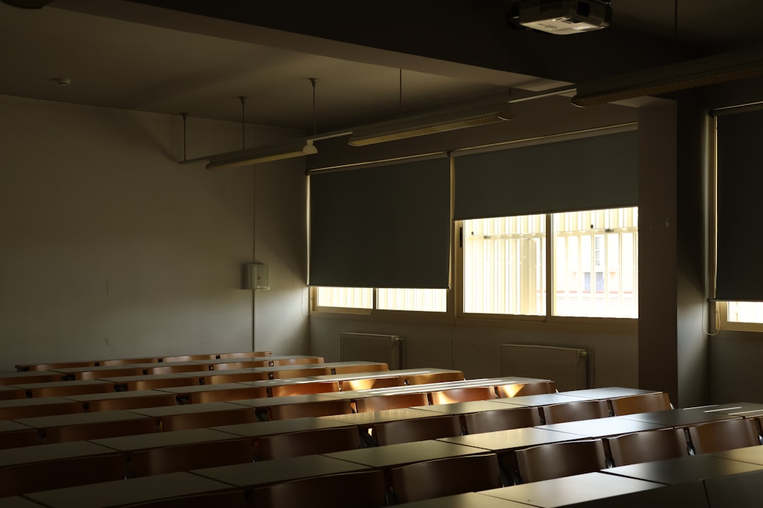 An empty classroom with no students in it